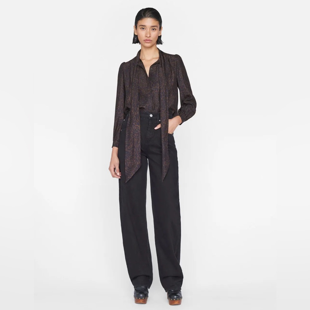 FRAME Femme Tie Neck Blouse- in Espresso Multi - Picture 7 of 9